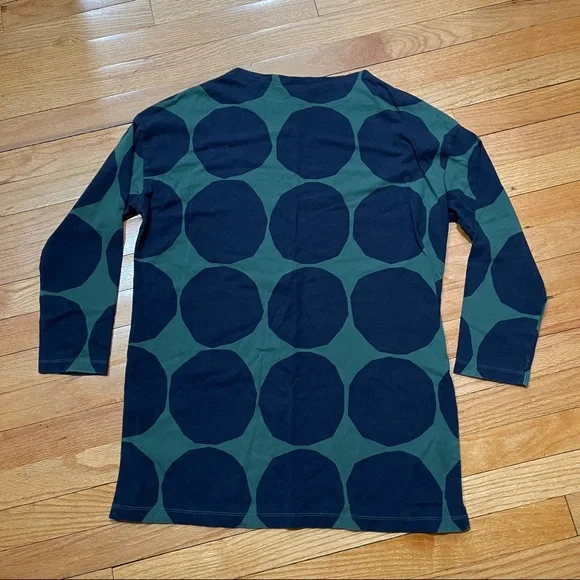 Marimekko x Uniqlo Women's Long Sleeve Tunic sz XS Green With Big Navy Dots EUC - Picture 8 of 12